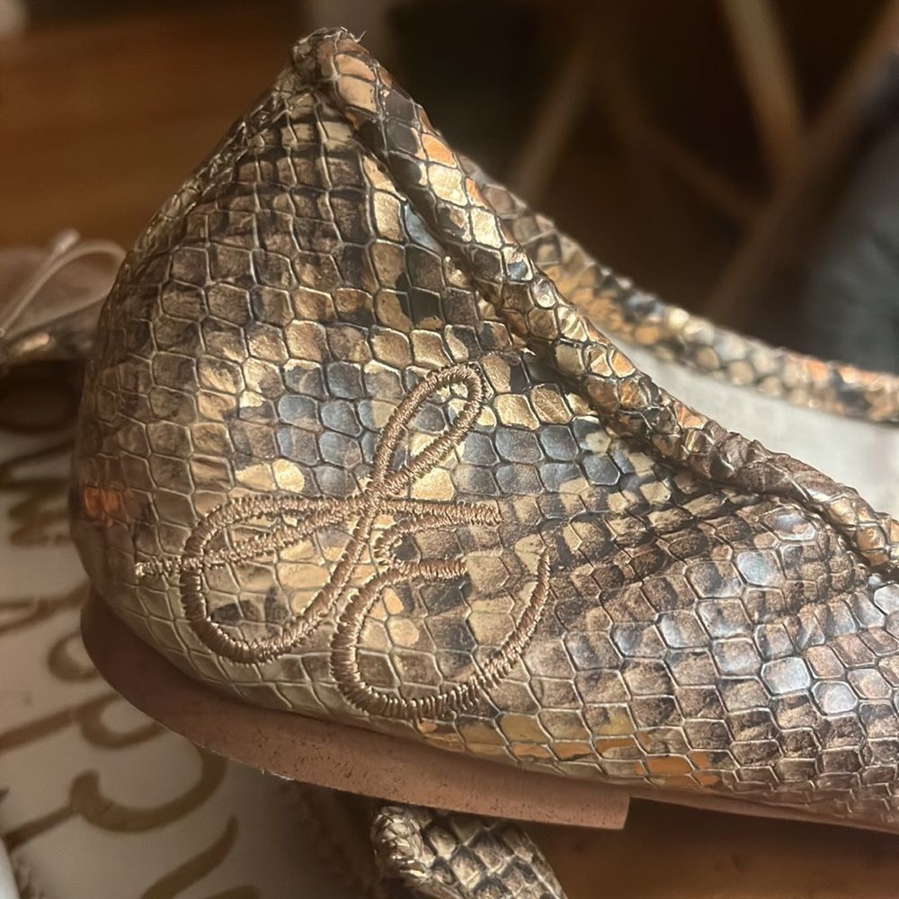 Sam Edelman Flat Shoes Metallic Snakeskin Print Size 7.5 Style “Felicia” - Picture 7 of 8